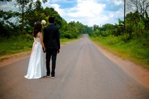 diverse couple wedding road