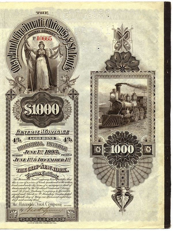 old fashioned railway bond certificate